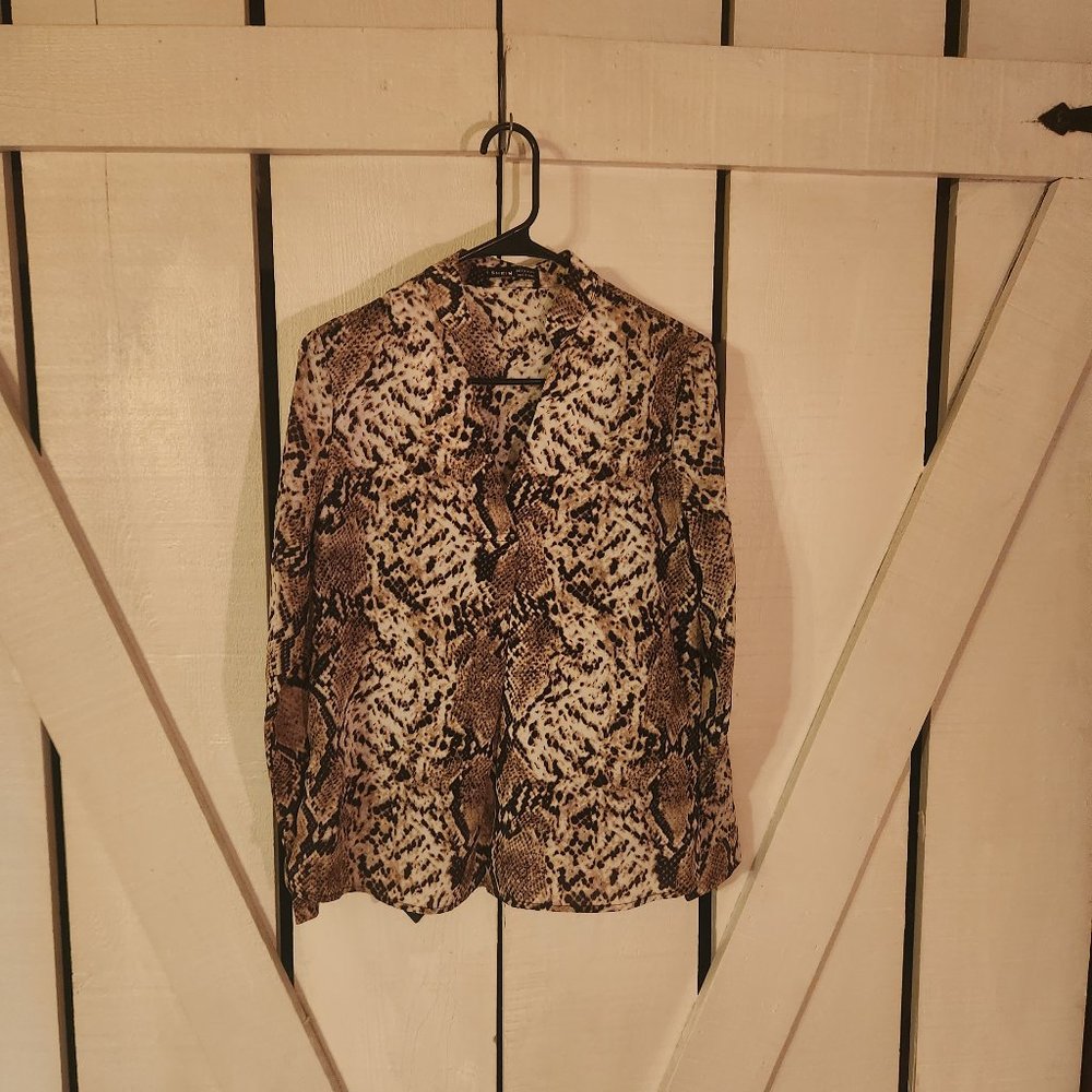 Never Worn Snakeskin Print Notched Neck Long Sleeve Blouse - S